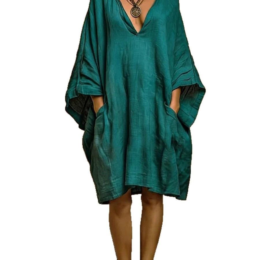 Spring and Summer Casual Fashion Imitation Cotton and Linen Batman Loose Women's Dress