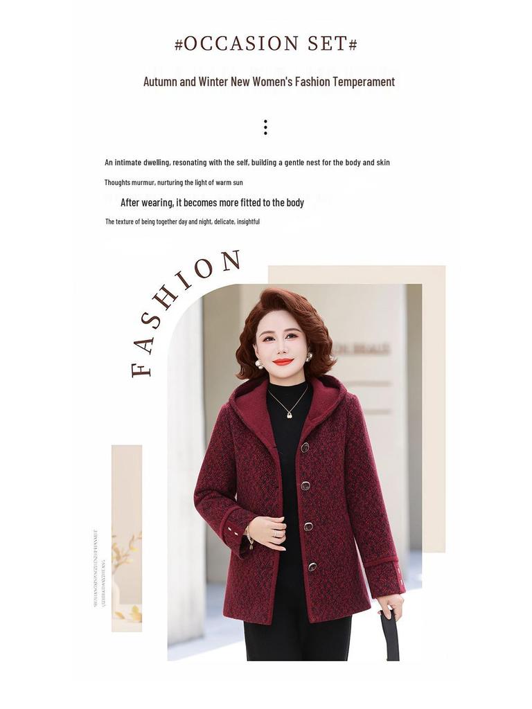 Plus Size Velvet Winter Coat for Middle-Aged Women - Long Sleeve Fashionable Loose Fit