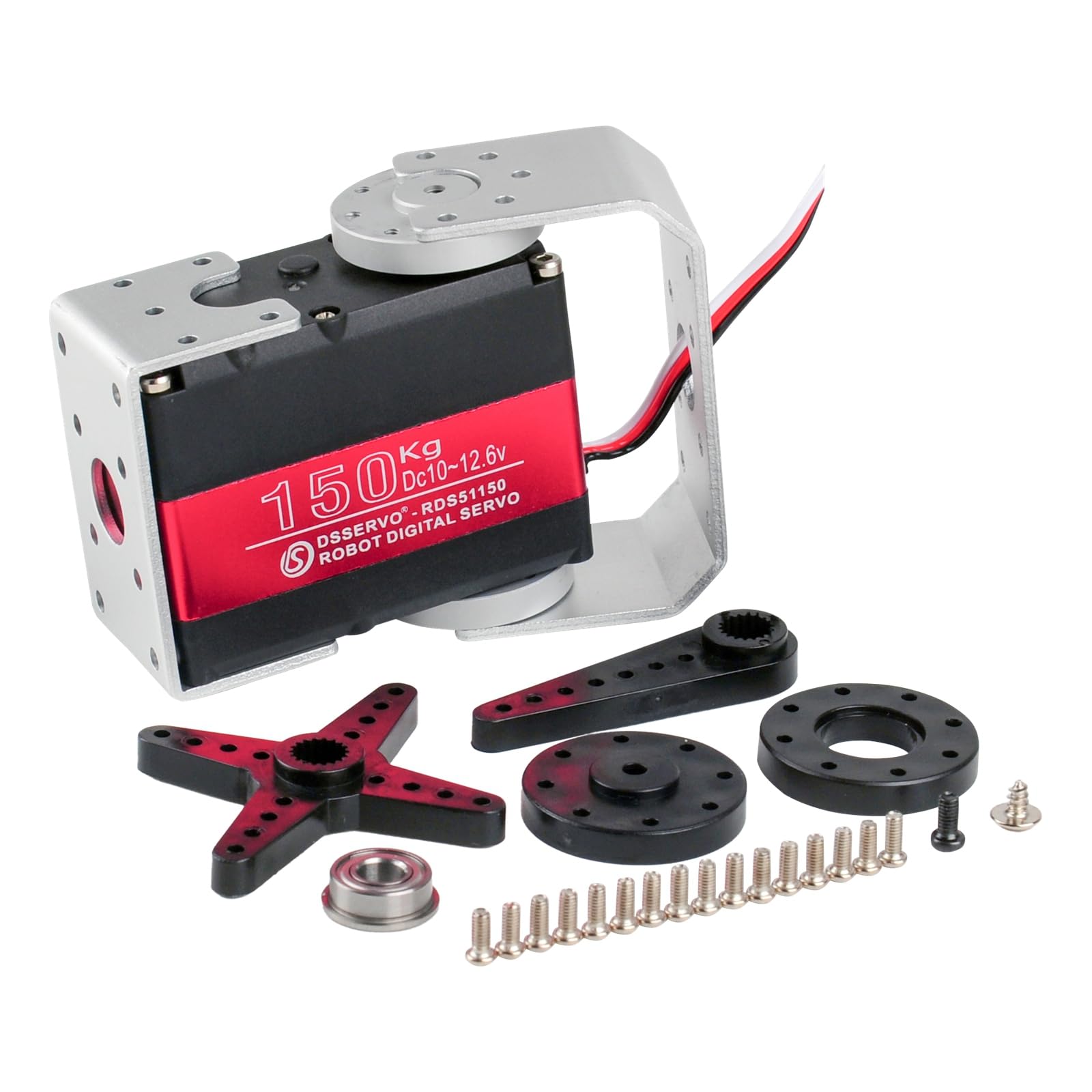 

Rcmall RDS51150 Digital Servo Motor, 150kg High Torque, Metal Gear, Dual Shaft, 12V DC, IP66 Waterproof, for RC Cars and Robots, with U-Bracket (270°)