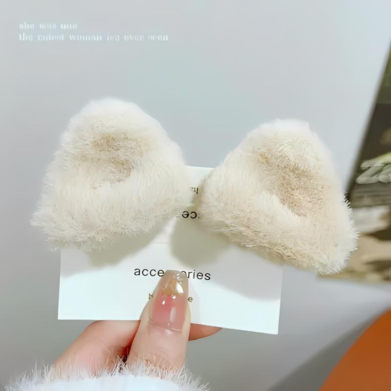 Cute Cat-Ear Claw Clip Small Plush Side Hair Clip For Women Autumn Winter Plush Hair Accessory  Style Headwear