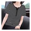 Navava NT1823 Casual STripe BuTTon Trim Neck ShorT Sleeve T shirT