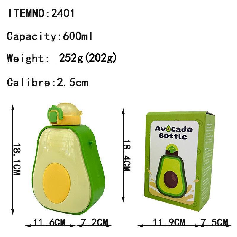 Creative Avocado-Themed Children's Water Bottle with Straw and Strap