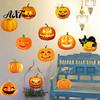 Playful Wizard Cat Wall Graphics 3 Sheets Halloween Ghost Face Pumpkin Sticker, Cute Black Simple Installation Holiday Stickers Decorative Decals,