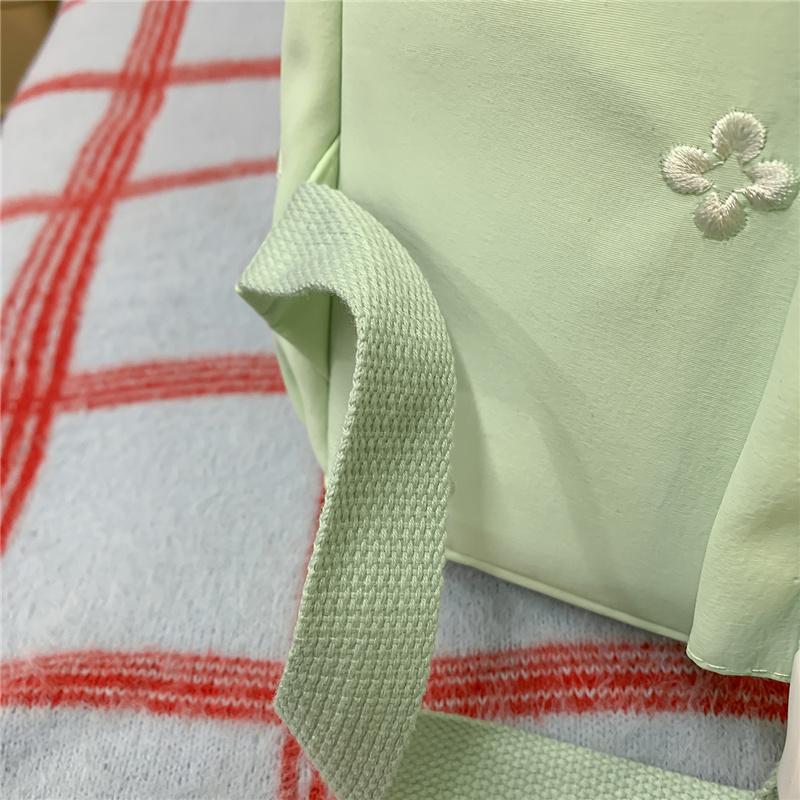 Cute Floral Embroidered Nylon Backpack for Women & Teens – Pastel Green Design with Multiple Pockets, Perfect for School and Daily Use