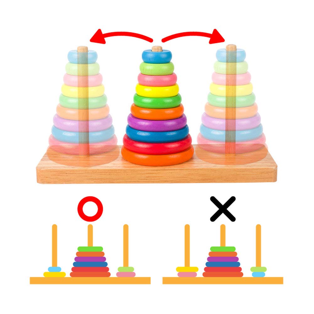 Torre de Matemática Lifepower de 10 Peças Coloridas de Madeira Atemporal Treinamento Cerebral Seguro Adequado para Maiores de 3 Anos e Quebra-cabeça Torres de Hanói, Passos. enigma. Diversão. jogos. a base de água