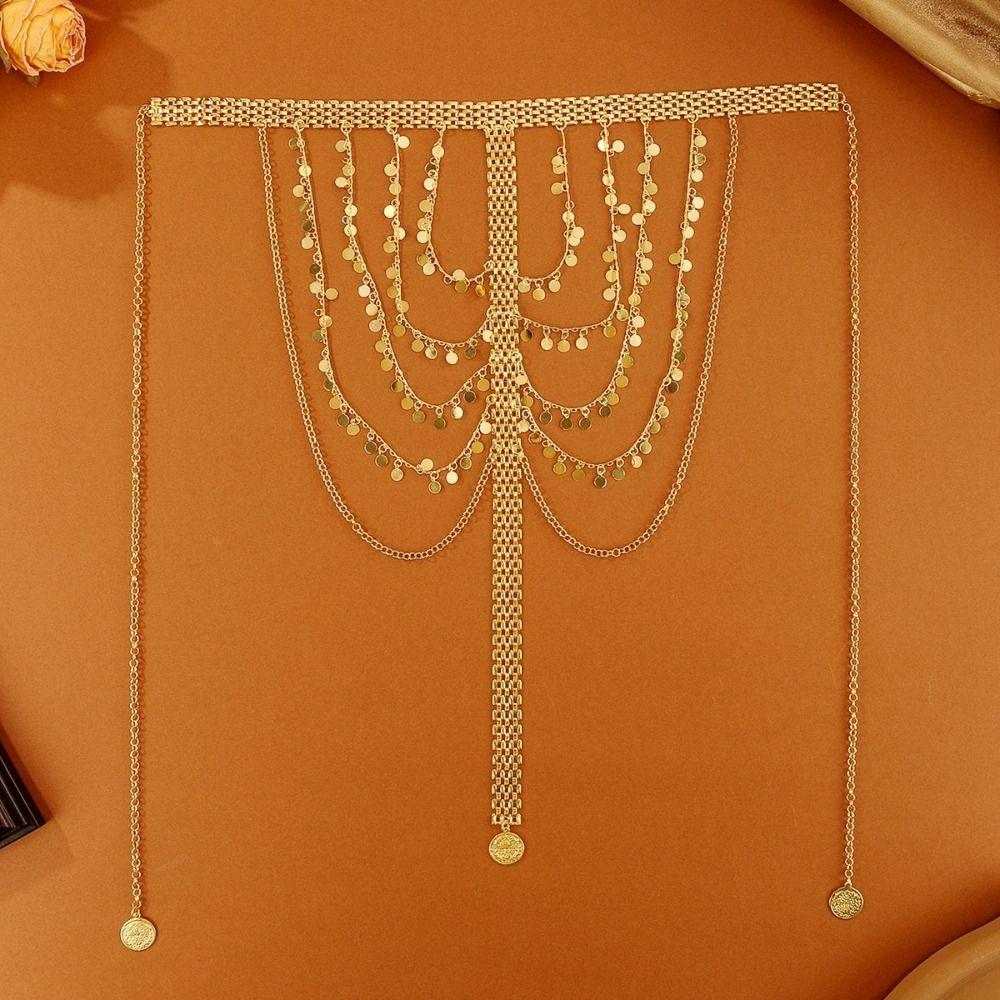 Multi-layer Disc Tassel Head Chain Gold Color Bridal Headdress Headwear Accessories Arab Bride