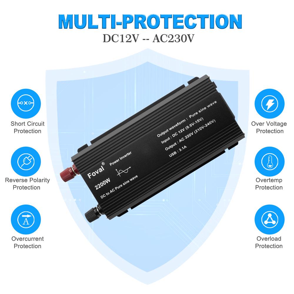 800W/2200W Car Sine Wave Inverter 12V To 220V EU Standard