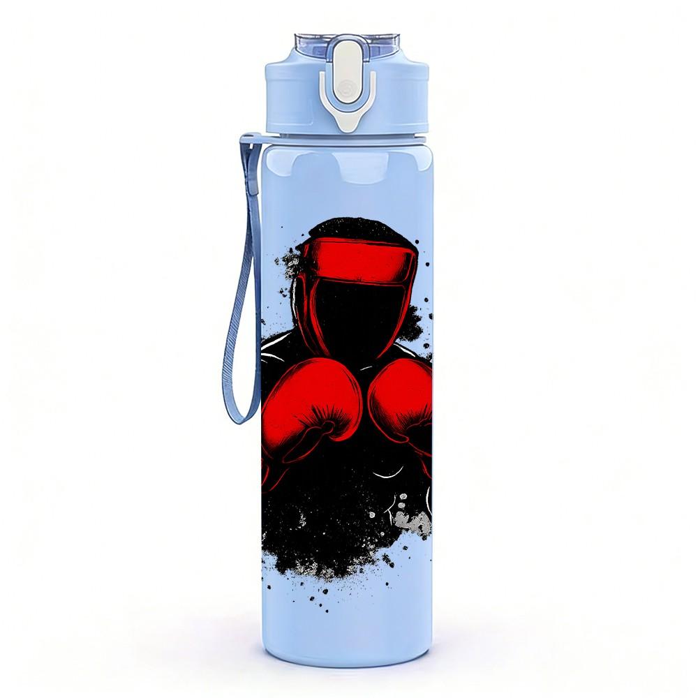 1PC Boxing Fighter Silhouette 750ml Color Plastic Sports Water Bottle Leakproof Flip Straw Lid Suitable for Sports Office Home Use