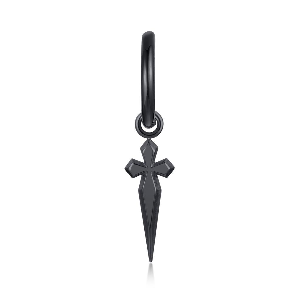 Vnox 1 Stuk Gotische Punk Hoepel Oorbellen voor Mannen Vrouwen, Zwart Roestvrij Staal Huggie Hoops Oor Sieraden, Kruis Geometrisch Hangend