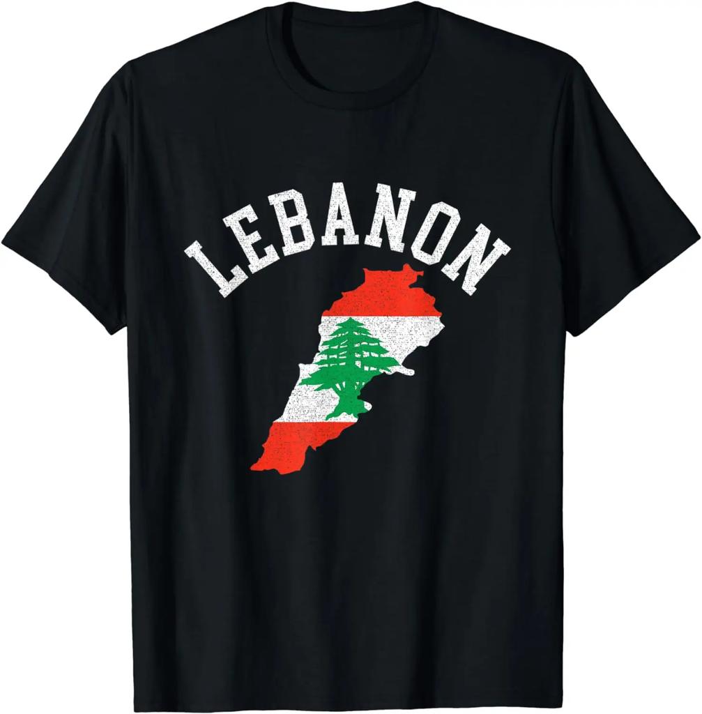 T Shirts for Women Patriotic Unisex Women Lebanon Flag Map Distressed TShirt Y2k Top