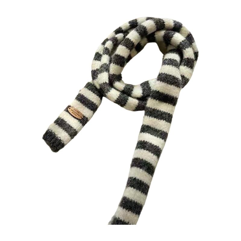 Striped Knit Scarf Unisex Winter Accessory Soft Polyester Fashionable Narrow Long Neck Scarf For Men And Women