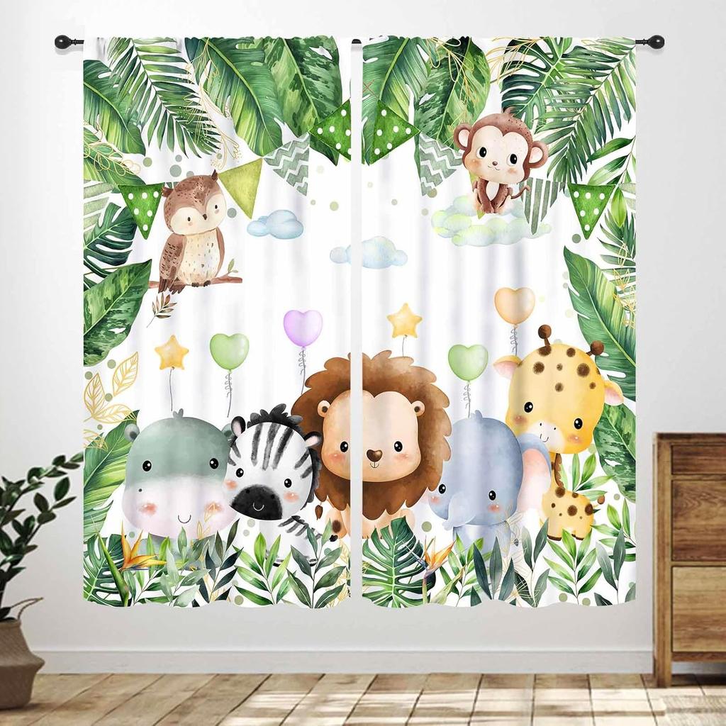 Blue Curtains Kids Room Cartoon Underwater Animals Sharks Turtles Nature Marine Plants Window Drapery Treatments Curtain Polyester Washable Children's