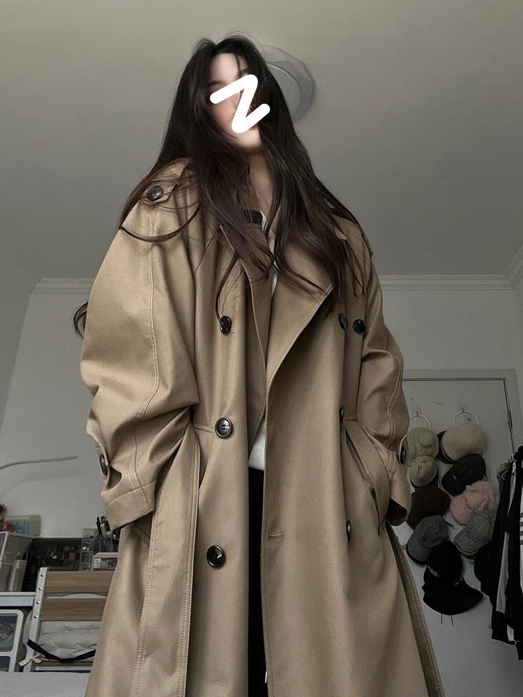 Women's Gray Mid-Length Trench Coat - 2025 Spring Autumn, Korean Petite Design, British Style