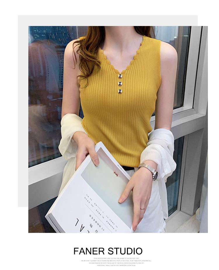 Women's Ice Silk V-Neck Knitted Camisole: Korean Style Sleeveless Outer & Inner Wear for Summer