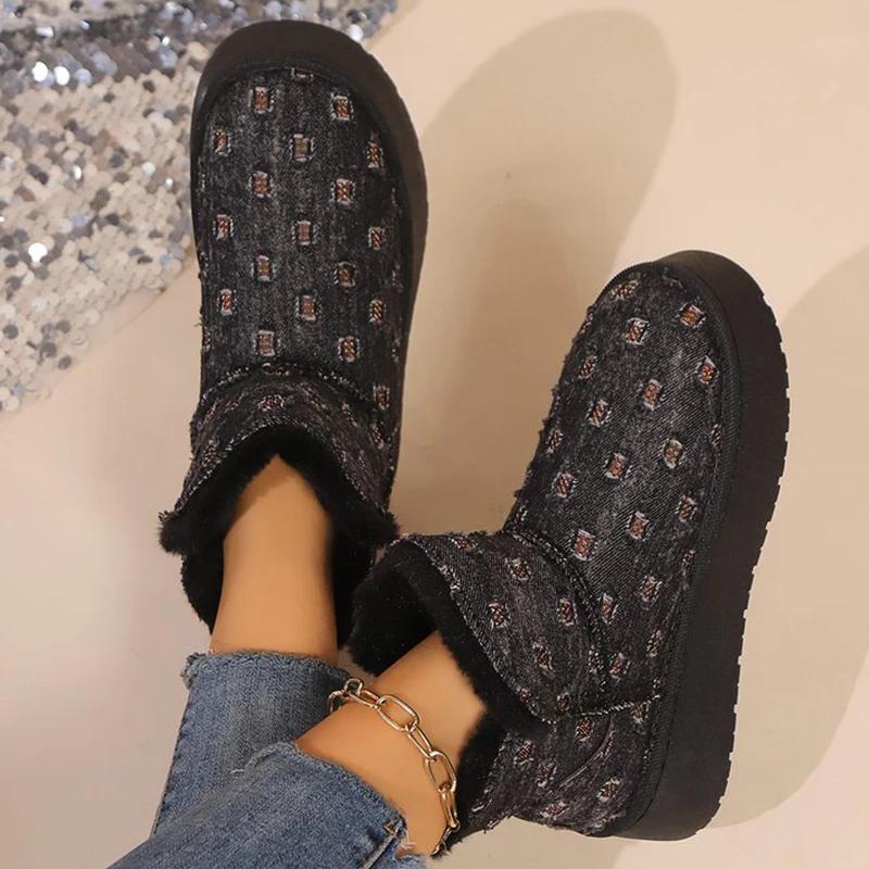 

Slip On Round Toe Snow Boots for Women Soft Bottom Platform Snow Boots Woman 2026 Winter Thick Short Plush Booties Mujer 41 чорний