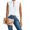 Women's Casual Loose Sleeveless High Neck Button Ruffle Tank Top, Plain Solid Color Versatile Blouse For Europe America, Spring Summer Daily Wear