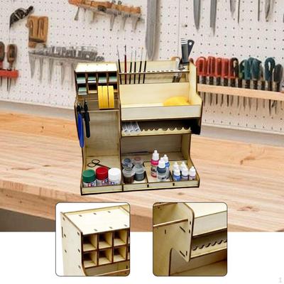 Organisateur de Kit de Modélisme en Bois Porte-Peinture Établi Multifonctionnel Rangement pour Fournitures d'Artisanat pour