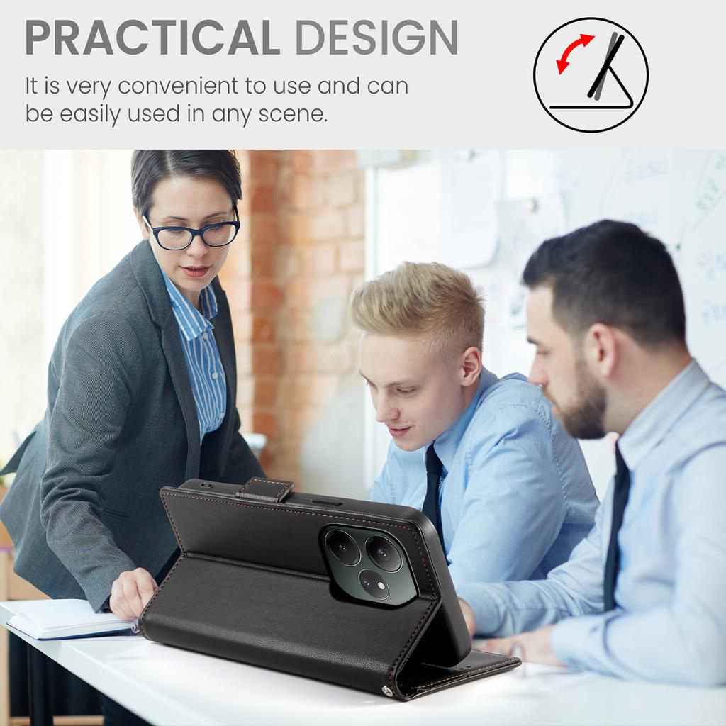 DF-010 For Realme GT 6 5G Stand Case PU Leather Wallet Phone Cover