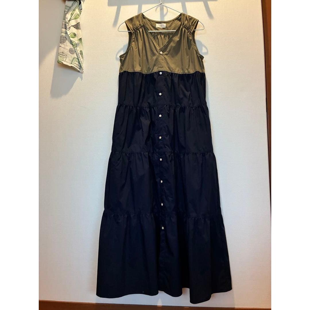 IENA 19,000 Block Color Tiered Dress NavyKhaki
