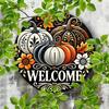 Pumpkin Wreath Aluminum Sign. Black & white striped decor for Halloween & Christmas.