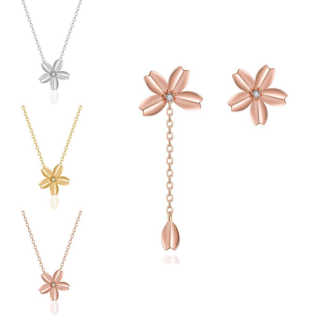 New Elegant 2022 Titanium Steel Cherry Blossom Zircon Necklace For Women With Floral Design