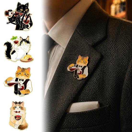 Decorative Scarf Pin Cartoon Red Wine Cat Brooch Enamel Kitten Lapel Dress Decoration Pin Jackets Backpacks Clothes Accessory for Women Men Brooch