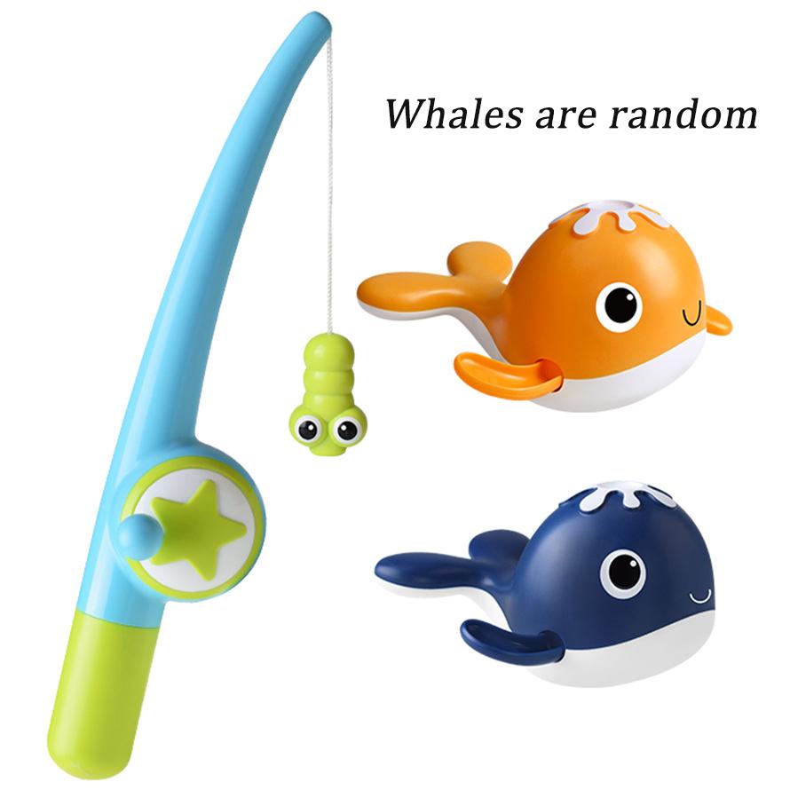 

Non-Toxic Magnet Fishing Toys Wind-Up Swimming Whales Fishing Game Toy Water Tub Toys Set With Fishing Pole Net For Kids