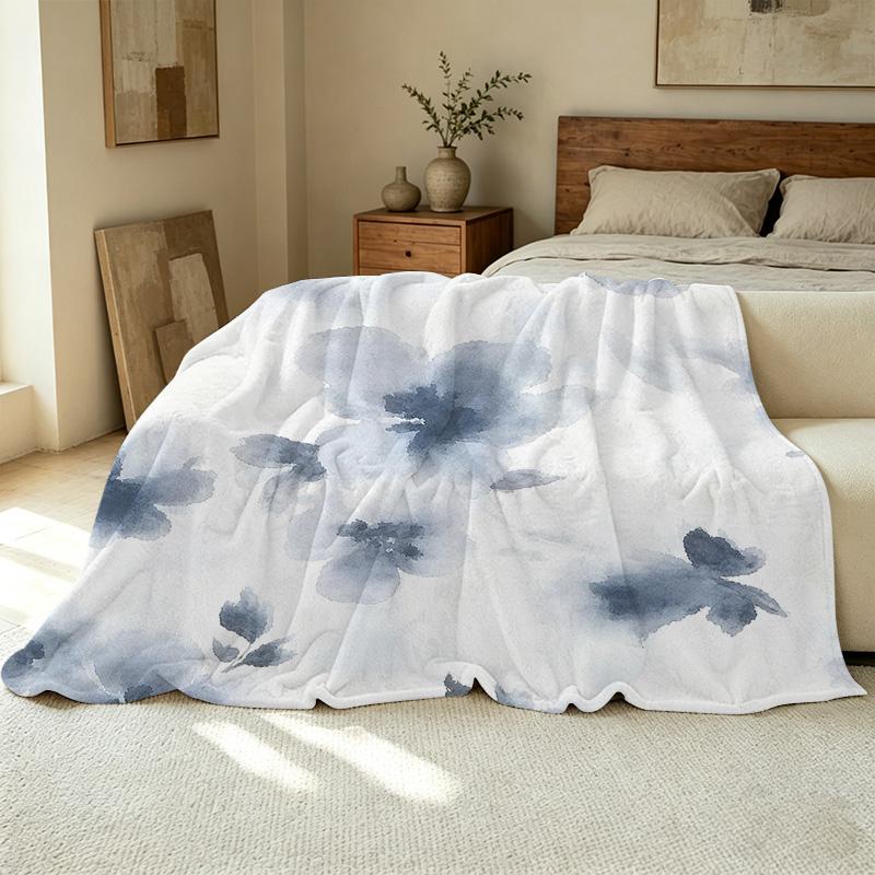 Non-Shedding Flannel Throw Blanket - Soft Warm Cozy Watercolor Floral for Home Leisure, TV Watching, Christmas & Halloween