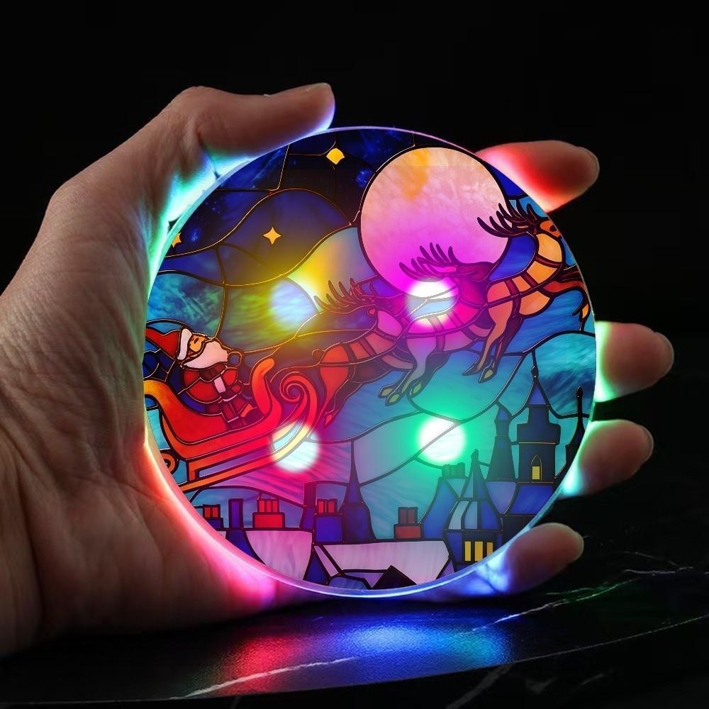 Round Shape LED Glowing Coaster Colorful Drink Pad Lightweight Christmas Acrylic Coaster  Bar Party
