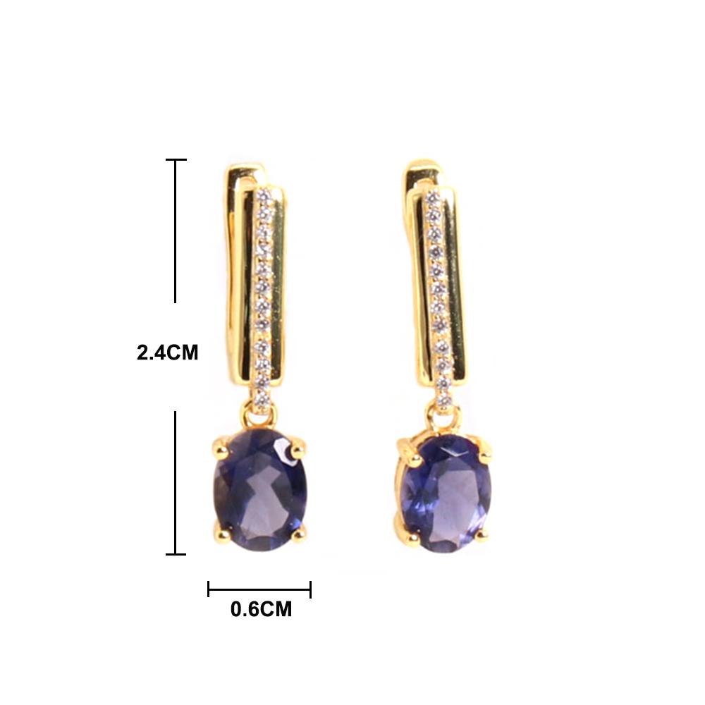 Elegant and Noble 925 Sterling Silver Earrings Real gemstone Natural oval 6*8mm Iolite Fine Jewelry for Women's Birthday Gift