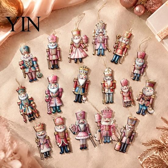 Retro Christmas Tree Hanging Decor Nutcracker Ornaments for Tree, Wooden Soldier Lightweight Flat Decoration, 2D Pendants Xmas Holiday Party Exquisite