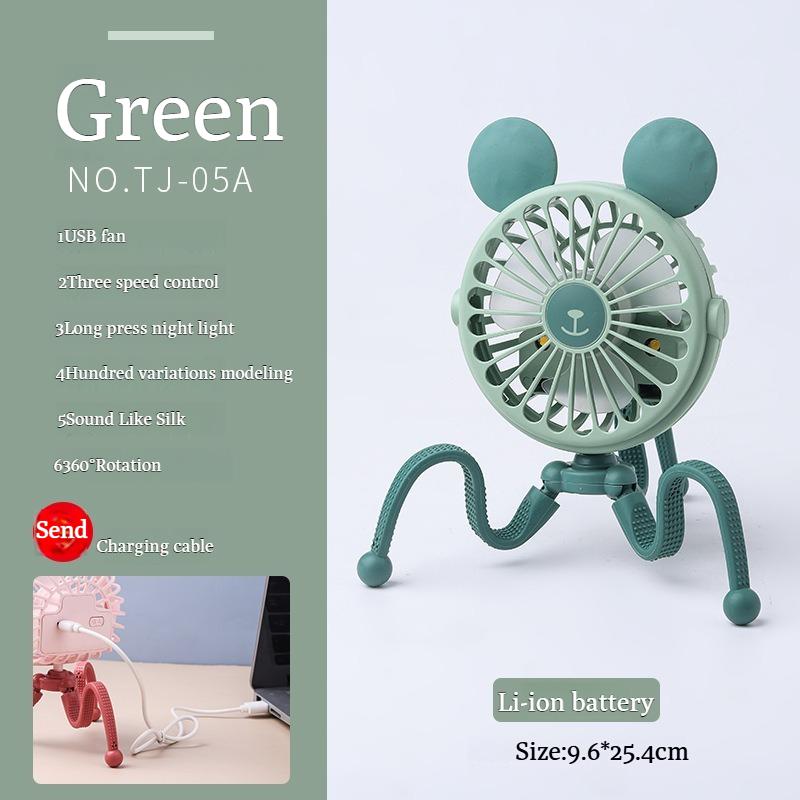 

Portable Multifunction USB Octopus Fan - Baby Stroller/Bed Fan, Phone Stand & Night Light Combo