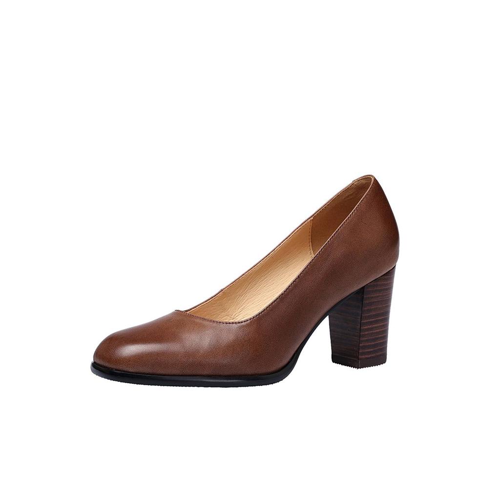 Krazing Pot Cow Skin Round Toe High Heels Summer Shoes Big Size 41 Women Modern Pumps
