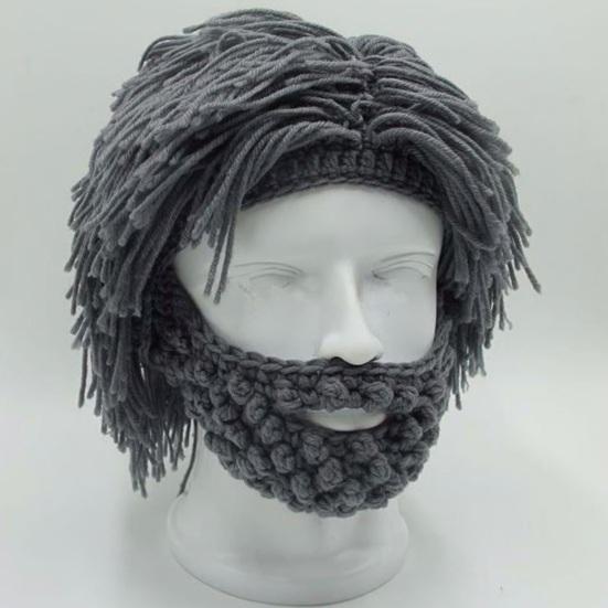 Wollmütze mit abnehmbarem Bart Warm Bequem Punk-Stil Mütze Halloween Weihnachtsfeiern Cosplay Zubehör