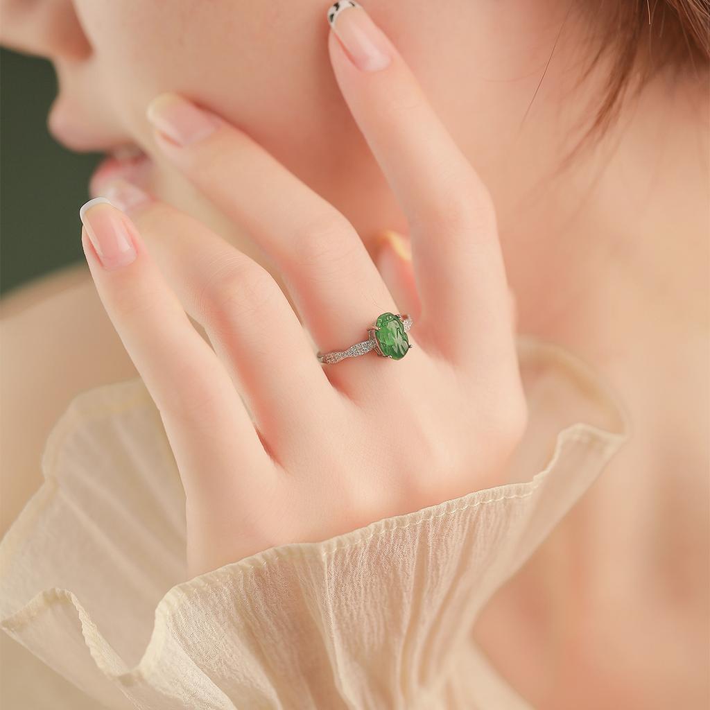 Natural dangerous material jadeite Pixiu ring sterling silver s925 high-end exquisite style fashion women's jewelry