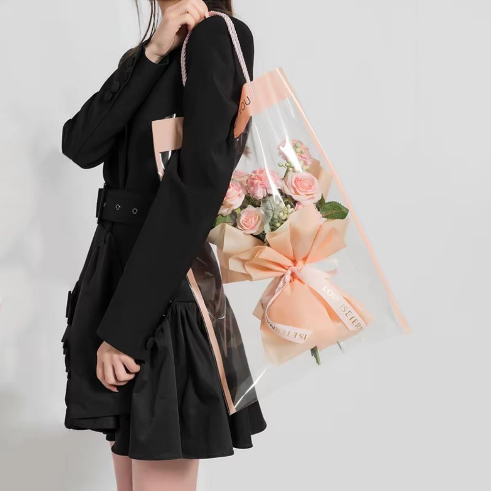 10pcs New Transparent Bouquet Gift Bag Party Supplies Decoration Flowers Wrapping Bag With Handle Birthday Gift Bag Gift