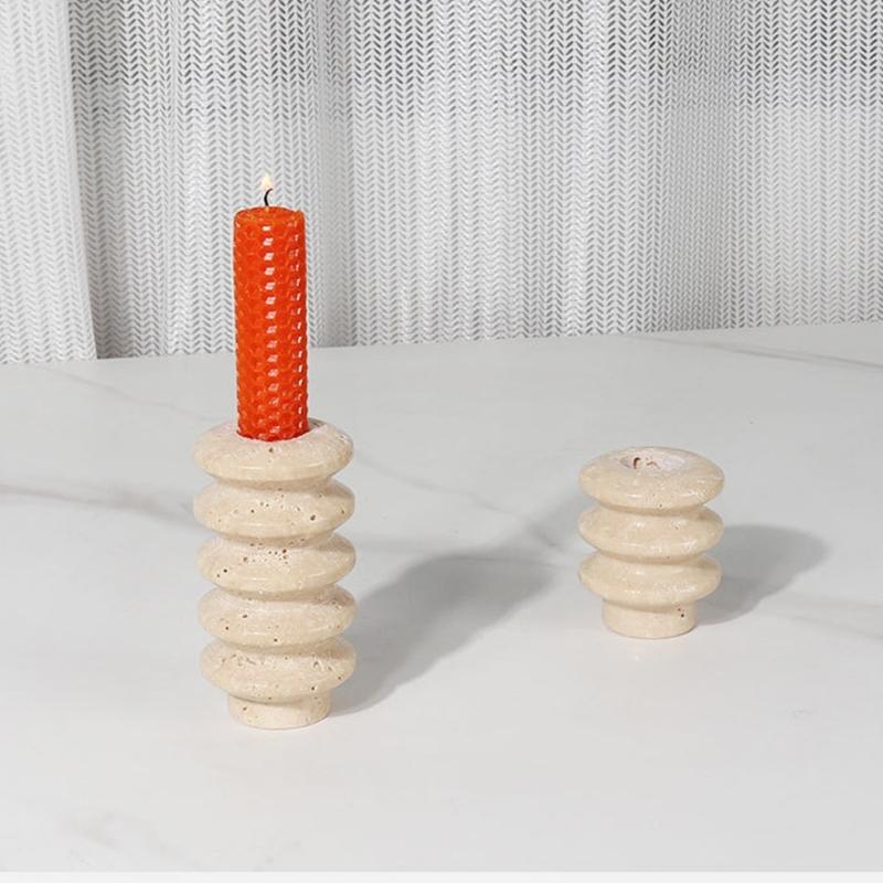Pack of 2 Natural Stone Candle Holders Minimalist Design Taper Candlestick Holders for Living Room Decors and Event