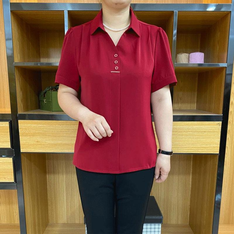 

Office Lady Solid Color Shirt Summer Turn-down Collar Women s Clothing Short Sleeve Fashion Button Casual All-match Loose Blouse XL