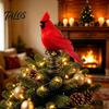 Reusable Artificial Feather Birds 12 Inch Red Bird Christmas Tree Topper, Feathered Ornament for Holiday with Metal Spring Base, Winter Wedding