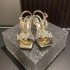 Rhinestone Butterfly Ankle Strap Women Sandals Summer Size 40 French Mid Heel Female Outwear Party Dress Shoes Zapatos De Mujer