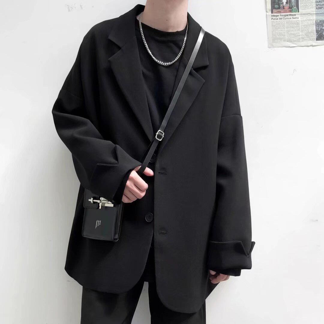 

2025 Унисекс Модный Повседневный Блейзер: Трендовый свободный крой, однотонный для мужчин и женщин L чёрный