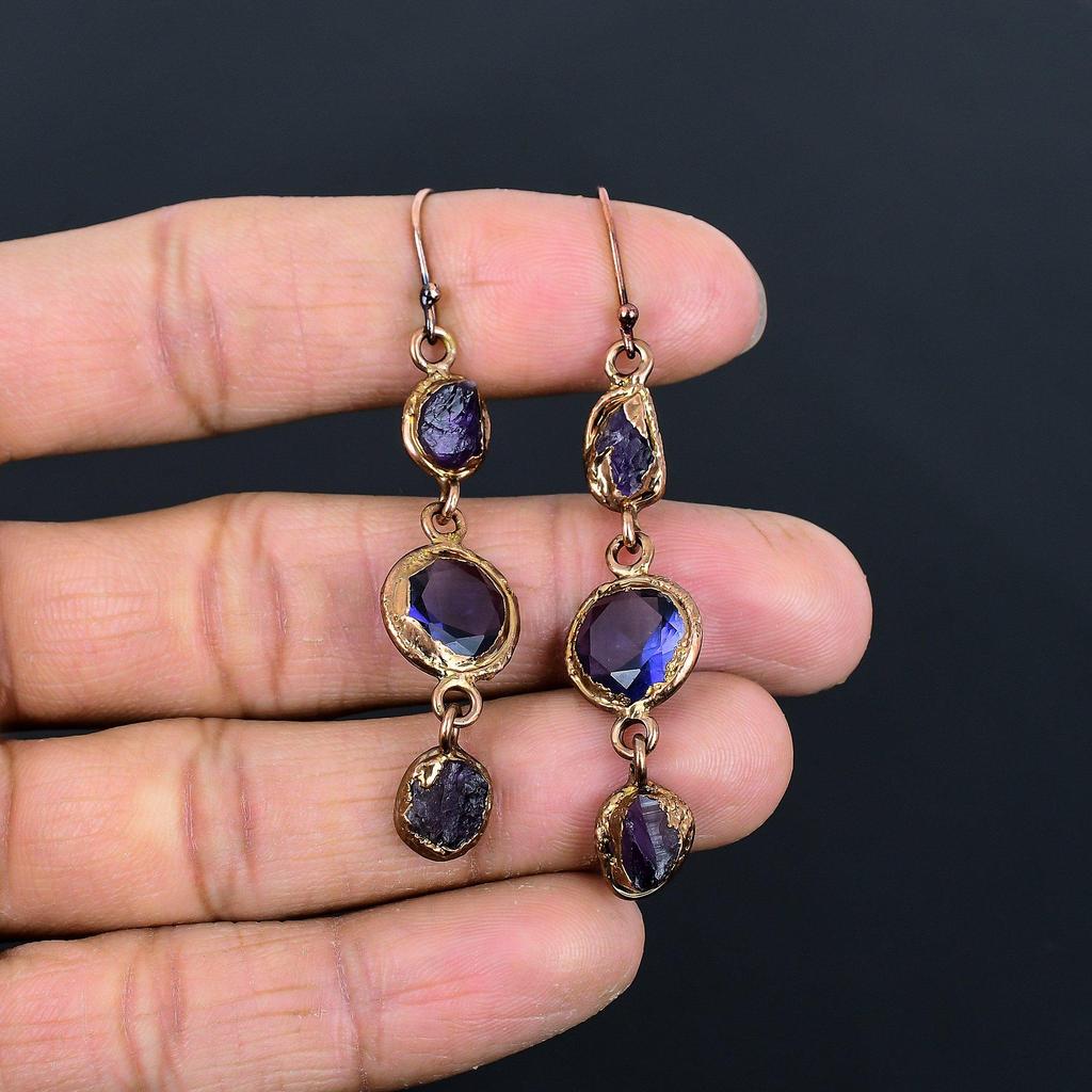 Amethyst Earrings Gemstone Jewelry, Copper Electroformed Earrings, Gift For Women Handmade Earrings