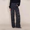 2026 Spring Black Rose Rhinestone High Waist Wide Leg Denim Pants