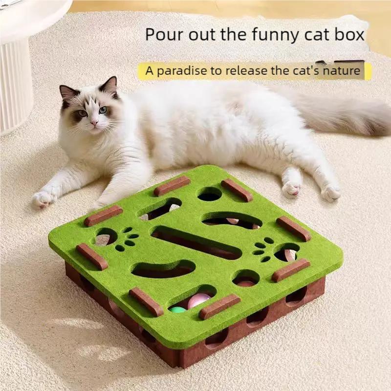 Cat Puzzle Toy Felt Maze Box Interactive Play Toy With Bell Balls For Indoor Kitten Exercise Hunting Game Relieve Boredom