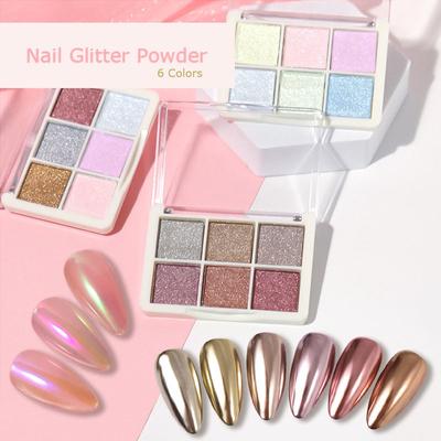 6 Colors Aurora Solid Mirror Nail Powder Glitter Dust Metal Effect Nails UV Gel Polish Pigment Nail Art Decorations Accessories