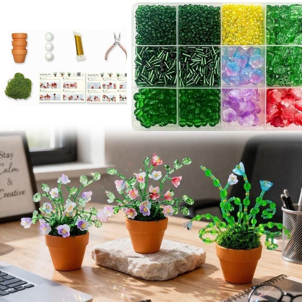 with Pots Tools Potted Plants Beads Green Glass Beaded Plant Set  Home Desk Decor