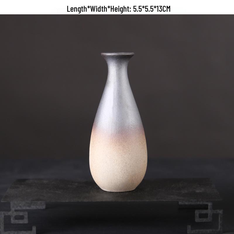 Zen Retro Ceramic Vase: Simple Antique Pottery for Dried Flowers, Small Table Ornament, or Hydroponic Plant Container for Living Room.