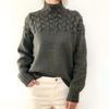 Damen Pullover mit Zopfmuster, hohem Kragen und langen Ärmeln