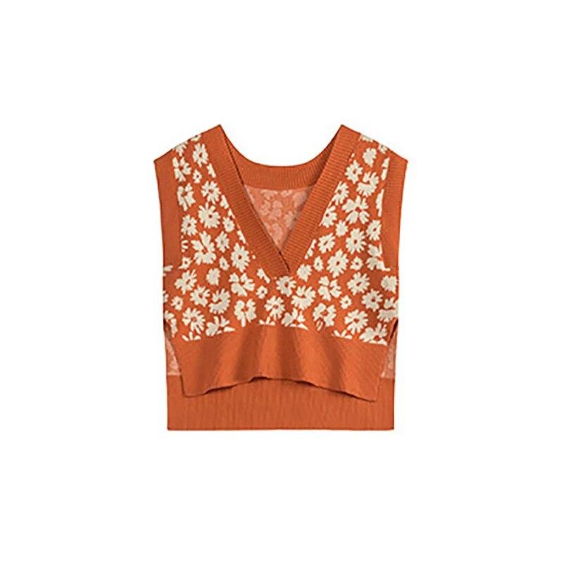 Embroidery Floral Knit Vest Women Short Sweet Sweater V-Neck Pullover Pull Jumper New Fashion Autumn Winter