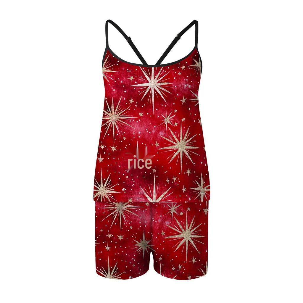 2024 Women's Christmas Print Sleeveless Top & Shorts Pajama Set